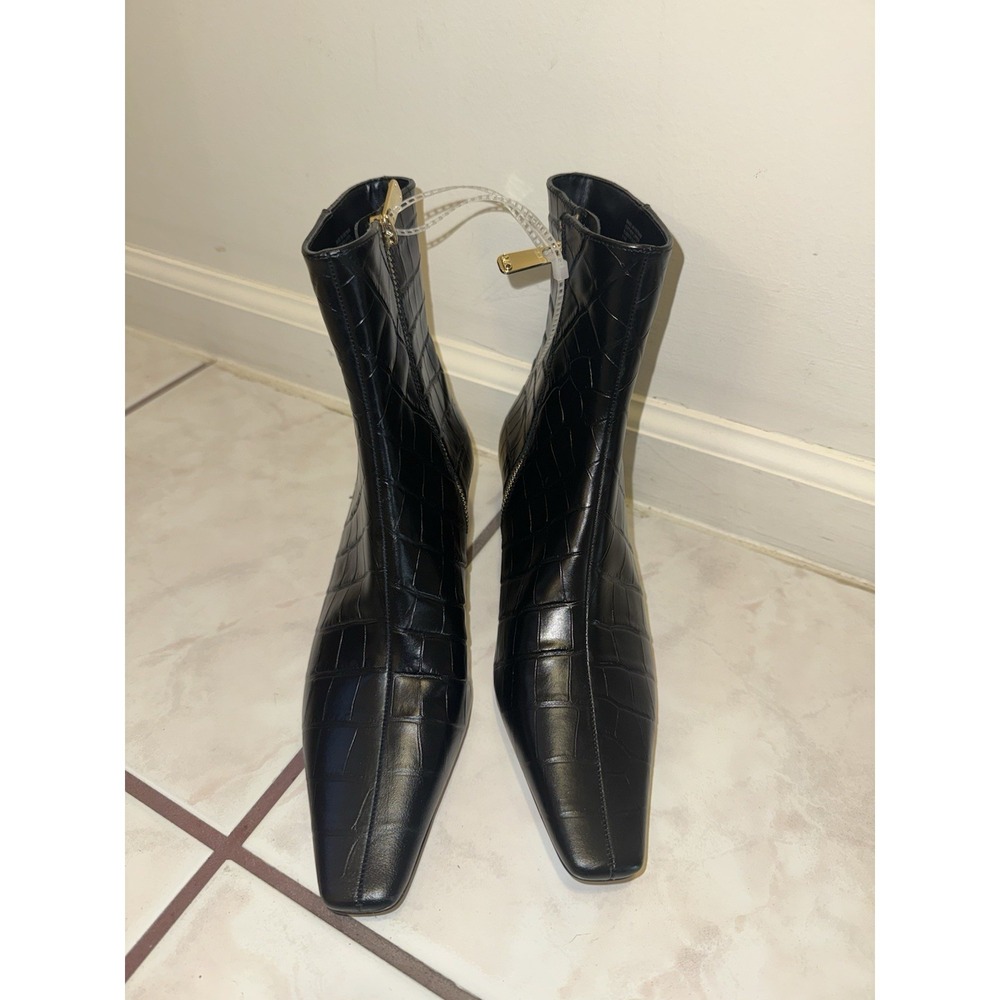 NWOB Michael Kors Cosmo Croc Embossed Kitten Leather Boots Womens 6.5 Black - Picture 7 of 13